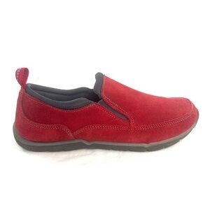 Lands End Women Size 8.5 Red Suede Leather Sneaker Pull On Comfort Shoe Pull Tab